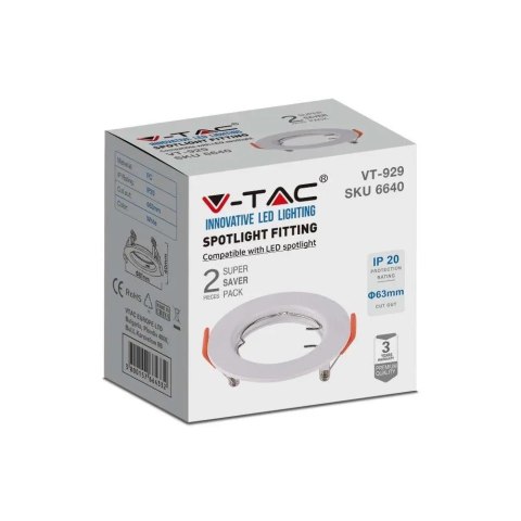 Oczko V-TAC GU10 Wpuszczane Okrągłe Białe (Opak. 2 szt) VT-929-W 3 Lata Gwarancji Oczko V-TAC GU10 Wpuszczane Okrągłe Białe (Opak. 2 szt) VT-929-W 3 Lata Gwarancji
