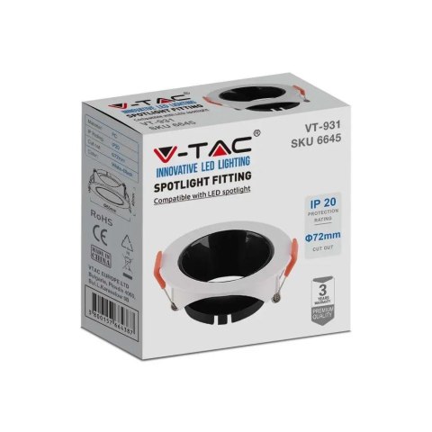 Oczko V-TAC GU10 Wpuszczane Okrągłe Białe/Czarne VT-931 3 Lata Gwarancji Oczko V-TAC GU10 Wpuszczane Okrągłe Białe/Czarne VT-931 3 Lata Gwarancji