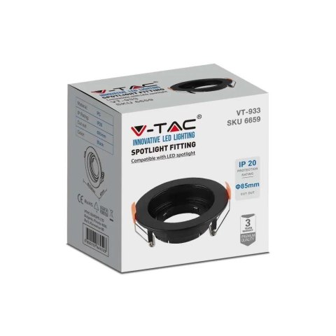 Oczko V-TAC GU10 Wpuszczane Okrągłe Czarne VT-934-B 3 Lata Gwarancji Oczko V-TAC GU10 Wpuszczane Okrągłe Czarne VT-934-B 3 Lata Gwarancji