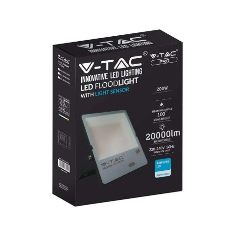 Projektor LED V-TAC 200W Czujnik Światła SAMSUNG CHIP 100Lm/W Czarny VT-272 4000K 20000lm 5 Lat Gwarancji Projektor LED V-TAC 200W Czujnik Światła SAMSUNG CHIP 100Lm/W Czarny VT-272 4000K 20000lm 5 Lat Gwarancji