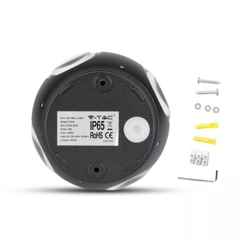 Kinkiet Ścienny V-TAC 4W LED Czarny Okrągły IP65 VT-834-B 4000K 428lm Kinkiet Ścienny V-TAC 4W LED Czarny Okrągły IP65 VT-834-B 4000K 428lm