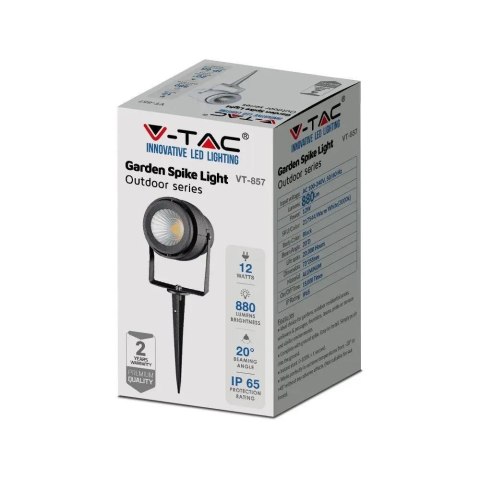 Oprawa Gruntowa Ogrodowa Wbijana LED V-TAC 12W Czarna VT-857-B 4000K 875lm Oprawa Gruntowa Ogrodowa Wbijana LED V-TAC 12W Czarna VT-857-B 4000K 875lm