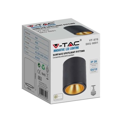 Oprawa V-TAC GU10 Okrągła Natynkowa Tuba Czarna+Złoty 98x118mm VT-978RD 3 Lata Gwarancji Oprawa V-TAC GU10 Okrągła Natynkowa Tuba Czarna+Złoty 98x118mm VT-978RD 3 Lata Gwarancji