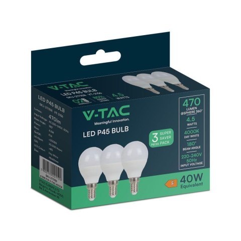 Żarówka LED V-TAC 4,5W E14 P45 Kulka (Opak. 3szt) VT-2156 6400K 470lm Żarówka LED V-TAC 4,5W E14 P45 Kulka (Opak. 3szt) VT-2156 6400K 470lm