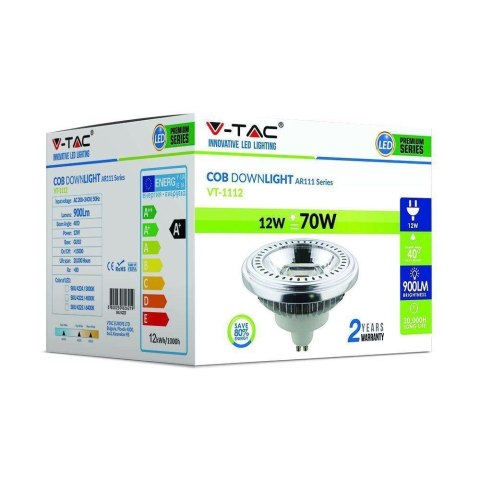 Żarówka LED V-TAC AR111 12W GU10 230V 40st COB VT-1112 4000K 900lm Żarówka LED V-TAC AR111 12W GU10 230V 40st COB VT-1112 4000K 900lm