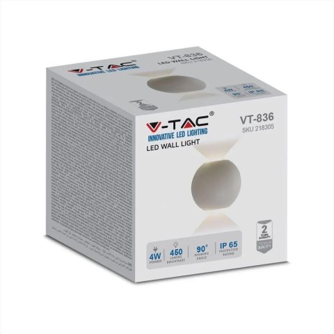 Kinkiet Ścienny V-TAC 4W LED Szary Okrągły IP65 VT-836 4000K 476lm