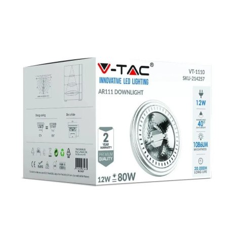 Żarówka LED V-TAC AR111 15W G53 12V 40st COB VT-1110 3000K 1085lm Żarówka LED V-TAC AR111 15W G53 12V 40st COB VT-1110 3000K 1085lm