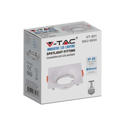 Oczko V-TAC GU10 Wpuszczane Kwadrat Białe VT-921-W 3 Lata Gwarancji Oczko V-TAC GU10 Wpuszczane Kwadrat Białe VT-921-W 3 Lata Gwarancji