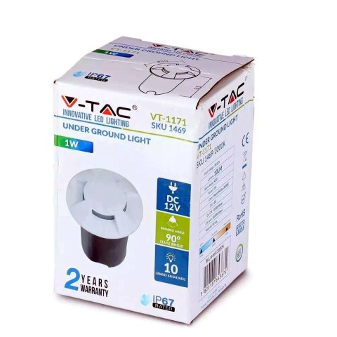 Oprawa Gruntowa Ogrodowa Najazdowa 1W LED Biała 4-stronna IP67 V-TAC VT-1171 3000K 10lm Oprawa Gruntowa Ogrodowa Najazdowa 1W LED Biała 4-stronna IP67 V-TAC VT-1171 3000K 10lm