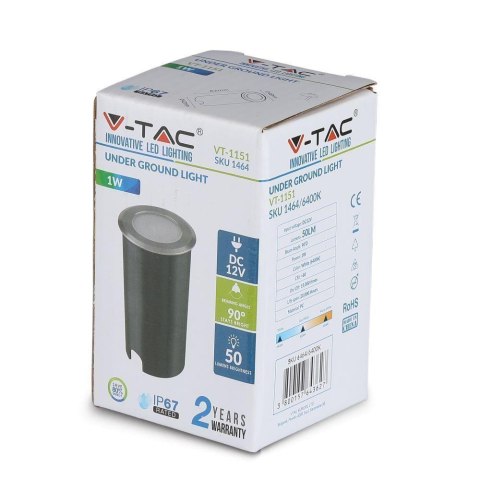 Oprawa Gruntowa Ogrodowa Najazdowa Podłogowa V-TAC 1W LED Srebrna IP67 VT-1151 6500K 50lm Oprawa Gruntowa Ogrodowa Najazdowa Podłogowa V-TAC 1W LED Srebrna IP67 VT-1151 6500K 50lm
