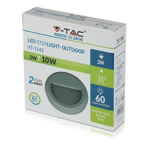 Oprawa Schodowa 2W LED V-TAC Szara Okrągła 230V IP65 VT-1142 3000K 60lm