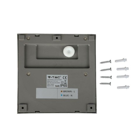 Oprawa Ścienna Elewacyjna 3W LED V-TAC Szary Kwadrat 230V IP65 VT-1172-G 4000K 210lm