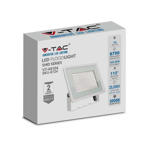 Projektor LED V-TAC 100W SMD F-CLASS Biały VT-49104 3000K 8700lm Projektor LED V-TAC 100W SMD F-CLASS Biały VT-49104 3000K 8700lm