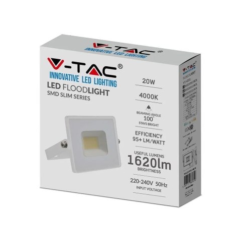 Projektor LED V-TAC 20W SMD E-Series Biały VT-4021 3000K 1620lm Projektor LED V-TAC 20W SMD E-Series Biały VT-4021 3000K 1620lm