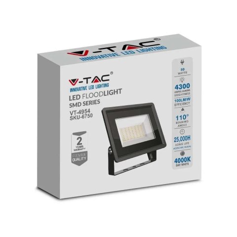 Projektor LED V-TAC 50W SMD F-CLASS Czarny VT-4954 4000K 4300lm Projektor LED V-TAC 50W SMD F-CLASS Czarny VT-4954 4000K 4300lm