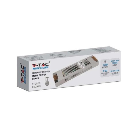 Zasilacz LED V-TAC 150W 24V 6.25A Modułowy SLIM VT-21153 Zasilacz LED V-TAC 150W 24V 6.25A Modułowy SLIM VT-21153