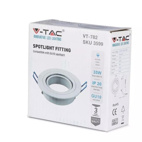 Oczko V-TAC Aluminiowe Odlew 1xGU10 Okrągłe Białe VT-782RD-WH Oczko V-TAC Aluminiowe Odlew 1xGU10 Okrągłe Białe VT-782RD-WH