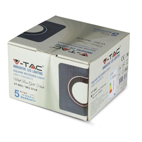 Oczko V-TAC GIPS BETON GU10 Kwadrat Wpuszczane Szary/Różowe Złoto VT-862-MRG 5 Lat Gwarancji Oczko V-TAC GIPS BETON GU10 Kwadrat Wpuszczane Szary/Różowe Złoto VT-862-MRG 5 Lat Gwarancji