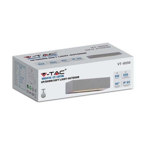 Oprawa Ścienna V-TAC 9W LED Góra Dół Szara IP65 VT-8056 3000K 850lm