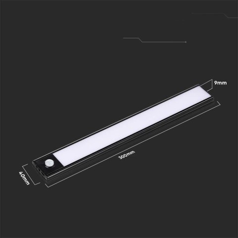 Oprawa podszafkowa V-TAC 1,5W LED Czarna Czujnik Ruchu Ładowanie USB 30cm VT-8141 3000K 110lm