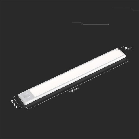 Oprawa podszafkowa V-TAC 2W LED Srebrna Czujnik Ruchu Ładowanie USB 40cm VT-8142 3000K 160lm