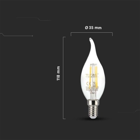 Żarówka LED V-TAC 4W Filament E14 Świeczka Płomyk VT-1997 6500K 400lm Żarówka LED V-TAC 4W Filament E14 Świeczka Płomyk VT-1997 6500K 400lm