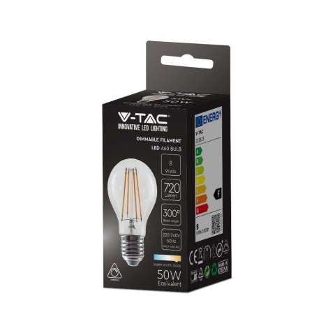 Żarówka LED V-TAC 8W Filament E27 A65 Ściemnialna VT-2288D 3000K 720lm Żarówka LED V-TAC 8W Filament E27 A65 Ściemnialna VT-2288D 3000K 720lm