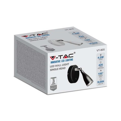 Kinkiet V-TAC 4,5W LED Czarny z włącznikiem VT-806 3000K 420lm 3 Lata Gwarancji Kinkiet V-TAC 4,5W LED Czarny z włącznikiem VT-806 3000K 420lm 3 Lata Gwarancji