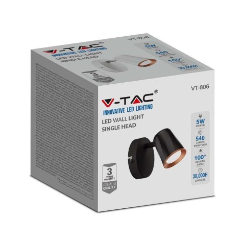 Kinkiet V-TAC 5W LED Czarny VT-806 4000K 540lm 3 Lata Gwarancji Kinkiet V-TAC 5W LED Czarny VT-806 4000K 540lm 3 Lata Gwarancji