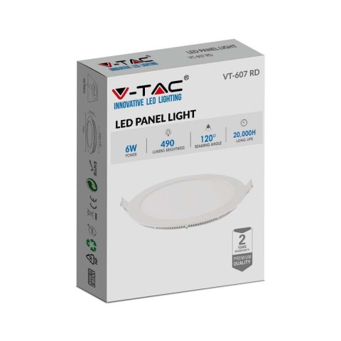 Panel LED V-TAC Premium Downlight 6W Okrągły fi120 VT-607 4000K 490lm Panel LED V-TAC Premium Downlight 6W Okrągły fi120 VT-607 4000K 490lm