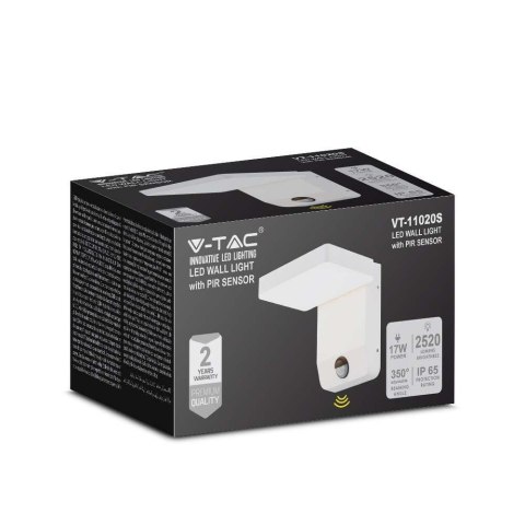 Projektor Oprawa Elewacyjna V-TAC 17W Czujnik Ruchu Biała IP65 VT-11020S 3000K 2520lm