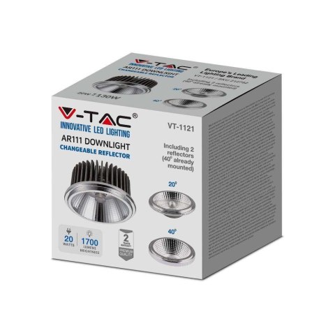 Żarówka LED V-TAC 20W G53 AR111 Wymienny reflektor 40st/20st VT-1121-N 4000K 1700lm
