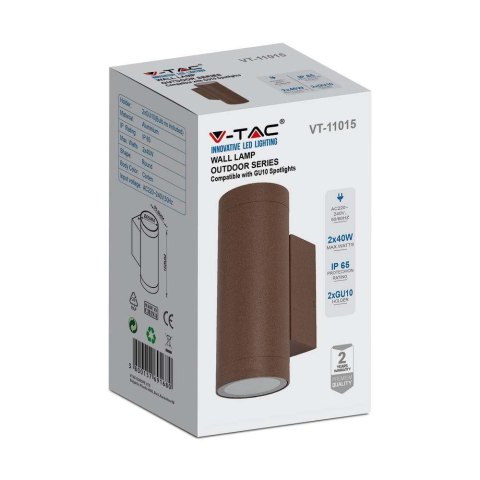 Kinkiet Ścienny Ogrodowy Elewacyjny V-TAC Góra Dół 2xGU10 Brąz Corten IP54 VT-11015-C Kinkiet Ścienny Ogrodowy Elewacyjny V-TAC Góra Dół 2xGU10 Brąz Corten IP54 VT-11015-C