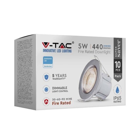 Oczko LED V-TAC SAMSUNG CHIP 5W Hermetyczne IP65 Ściemnialne Chrom (Opak. 10szt) VT-885 3000K 440lm 5 Lat Gwarancji