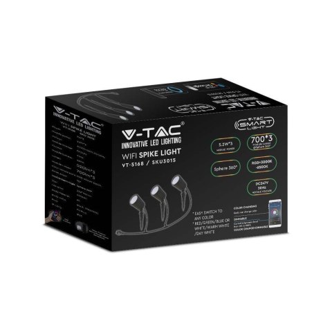 Oprawa Gruntowa Ogrodowa Wbijana LED SMART WiFI V-TAC 3x7W Amazon Alexa Google Home VT-5168 RGB+3000K-6500K 520lm