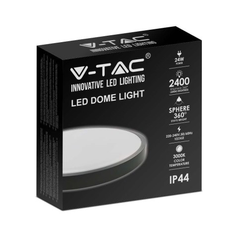 Plafon V-TAC 24W LED Okrągły IP44 30cm Czarny VT-8624B-RD 6500K 2400lm