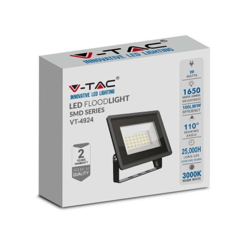 Projektor LED V-TAC 20W SMD F-CLASS Czarny VT-4924-B 3000K 1650lm Projektor LED V-TAC 20W SMD F-CLASS Czarny VT-4924-B 3000K 1650lm