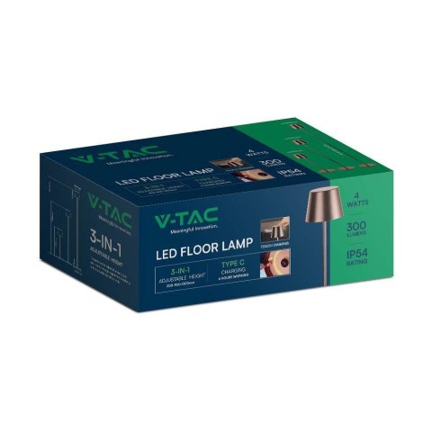 Lampa Podłogowa V-TAC 4W LED Brąz Corten IP54 Ładowalna VT-7544-C 3000K 300lm