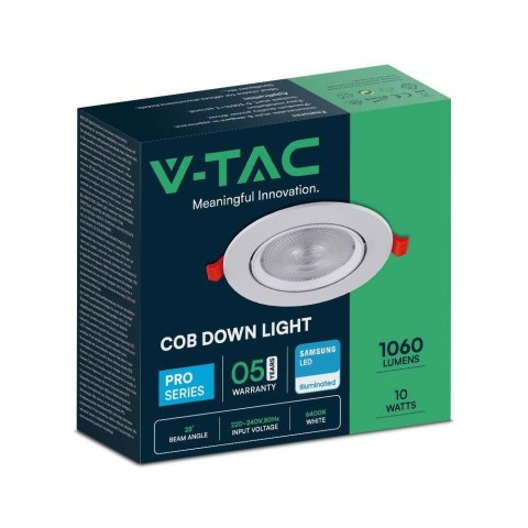 Oprawa V-TAC LED Downlight SAMSUNG CHIP 10W Ruchoma VT-2-10 3000K 1040lm 5 Lat Gwarancji