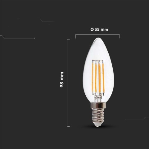 Żarówka LED V-TAC 5,5W E14 Filament Świeczka Ściemnialna VT-21125 3000K 600lm Żarówka LED V-TAC 5,5W E14 Filament Świeczka Ściemnialna VT-21125 3000K 600lm