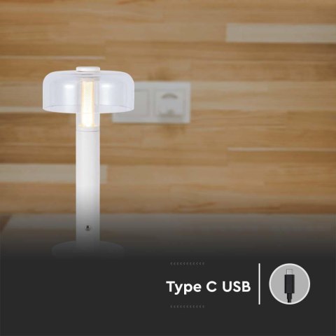 Lampka Biurkowa Nocna V-TAC 1W LED 30cm Ładowanie USB Ściemnianie Biała VT-1049 3000K 100lm