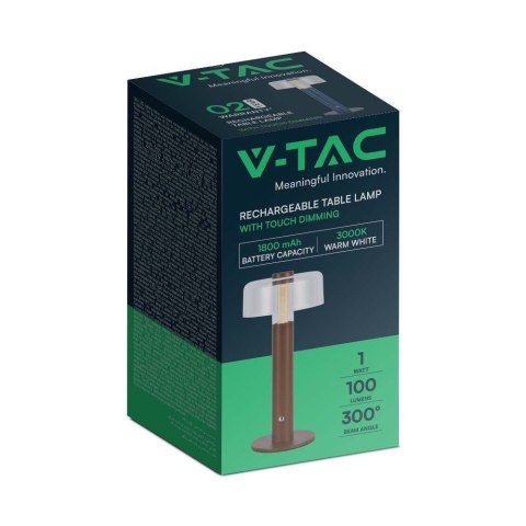 Lampka Biurkowa Nocna V-TAC 1W LED 30cm Ładowanie USB Ściemnianie Brązowa VT-1049 3000K 100lm