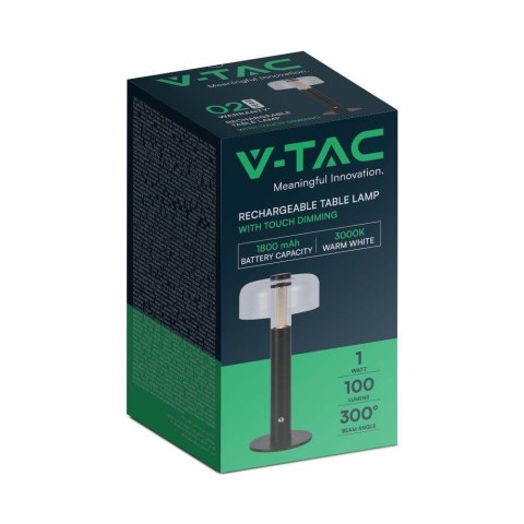 Lampka Biurkowa Nocna V-TAC 1W LED 30cm Ładowanie USB Ściemnianie Czarna VT-1049 3000K 100lm