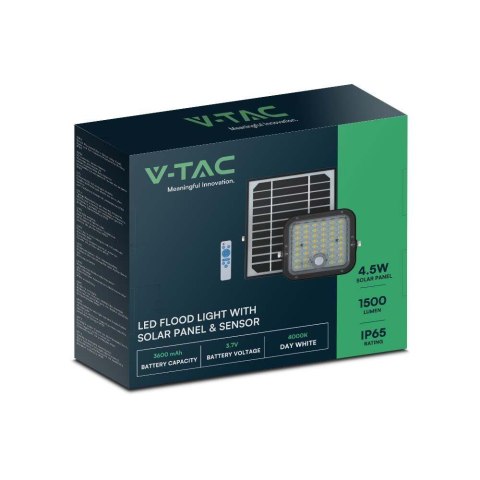 Projektor LED Solarny V-TAC 10W IP65, Pilot Timer, LiFePo 3.7V 6000mA Czarny VT-411 4000K 1500lm 3 Lata Gwarancji