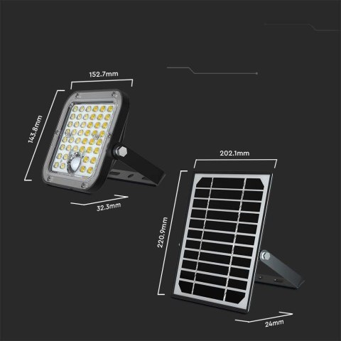 Projektor LED Solarny V-TAC 10W IP65, Pilot Timer, LiFePo 3.7V 6000mA Czarny VT-411 4000K 1500lm 3 Lata Gwarancji