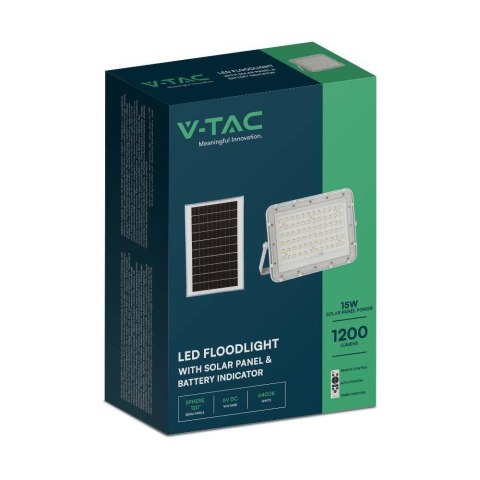 Projektor LED Solarny V-TAC 15W Pilot, AUTO, Timer, IP65 Biały VT-120W-W 4000K 1200lm