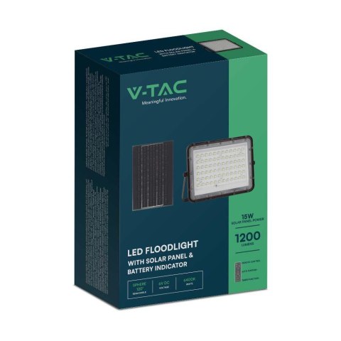 Projektor LED Solarny V-TAC 15W Pilot, AUTO, Timer, IP65 Czarny VT-120W 6400K 1200lm