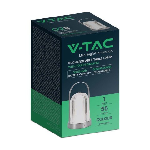 Lampka Biurkowa Nocna V-TAC 1W LED 22cm Ładowanie USB Ściemnianie Chrom VT-1057 3000K-6000K 55lm