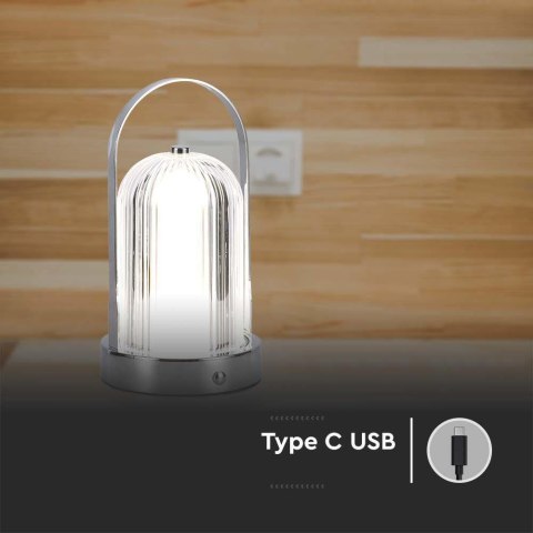 Lampka Biurkowa Nocna V-TAC 1W LED 22cm Ładowanie USB Ściemnianie Chrom VT-1057 3000K-6000K 55lm