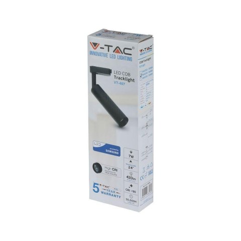 Oprawa 7W LED V-TAC Szynosystem 3F SAMSUNG CHIP CRI90+ Czarna VT-407-B 3000K 420lm 5 Lat Gwarancji